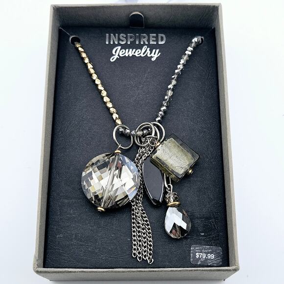 Inspired Jewelry Multicharm Statement Necklace Beaded Chain Black Bronze Long - Picture 1 of 5